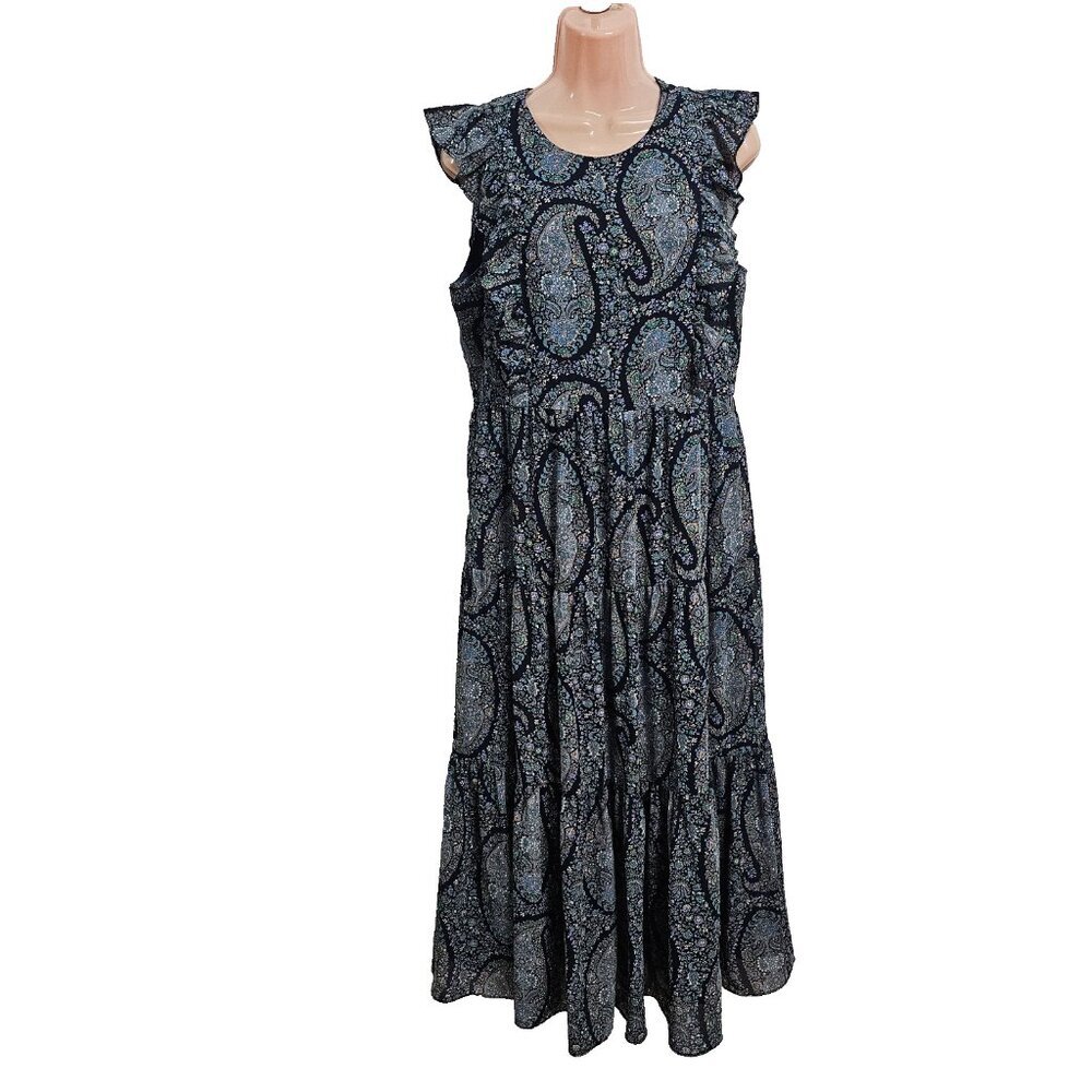 J. Crew Flared Tiered Midi Sleeveless Dress Women Size 10 multicolor